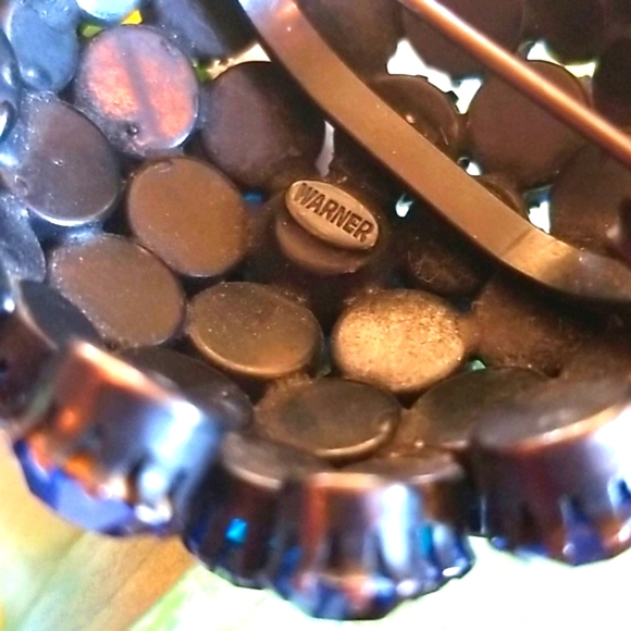 50's MCM WARNER Domed Sapphire Cobalt Blue Crystal Glitzy Vintage Brooch Pin 2" - Picture 8 of 15